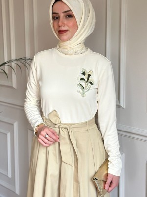 Exquise Nakışlı Elbise Ekru/Bej