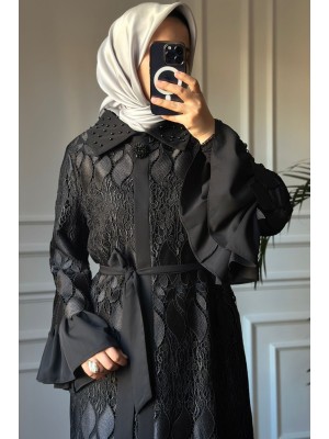 Güpürlü Şık Ferace Siyah