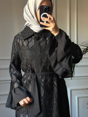 Güpürlü Şık Ferace Siyah