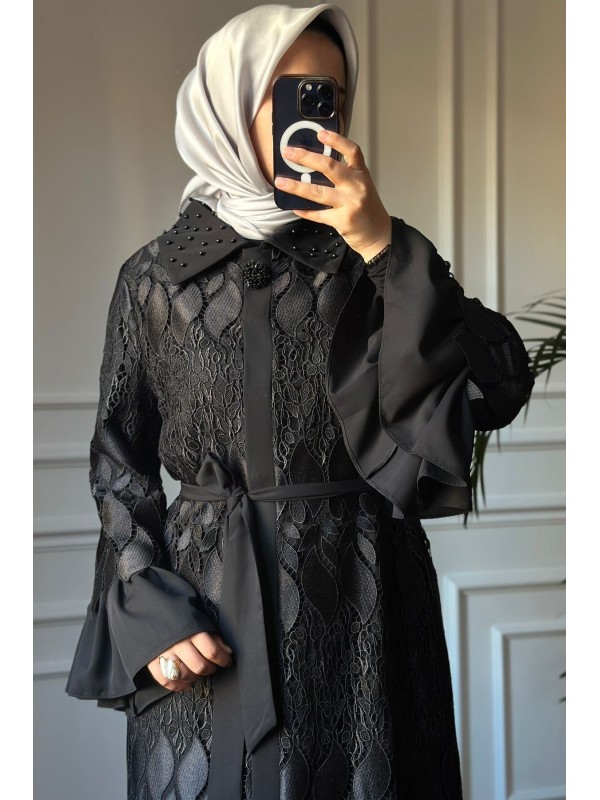 Güpürlü Şık Ferace Siyah