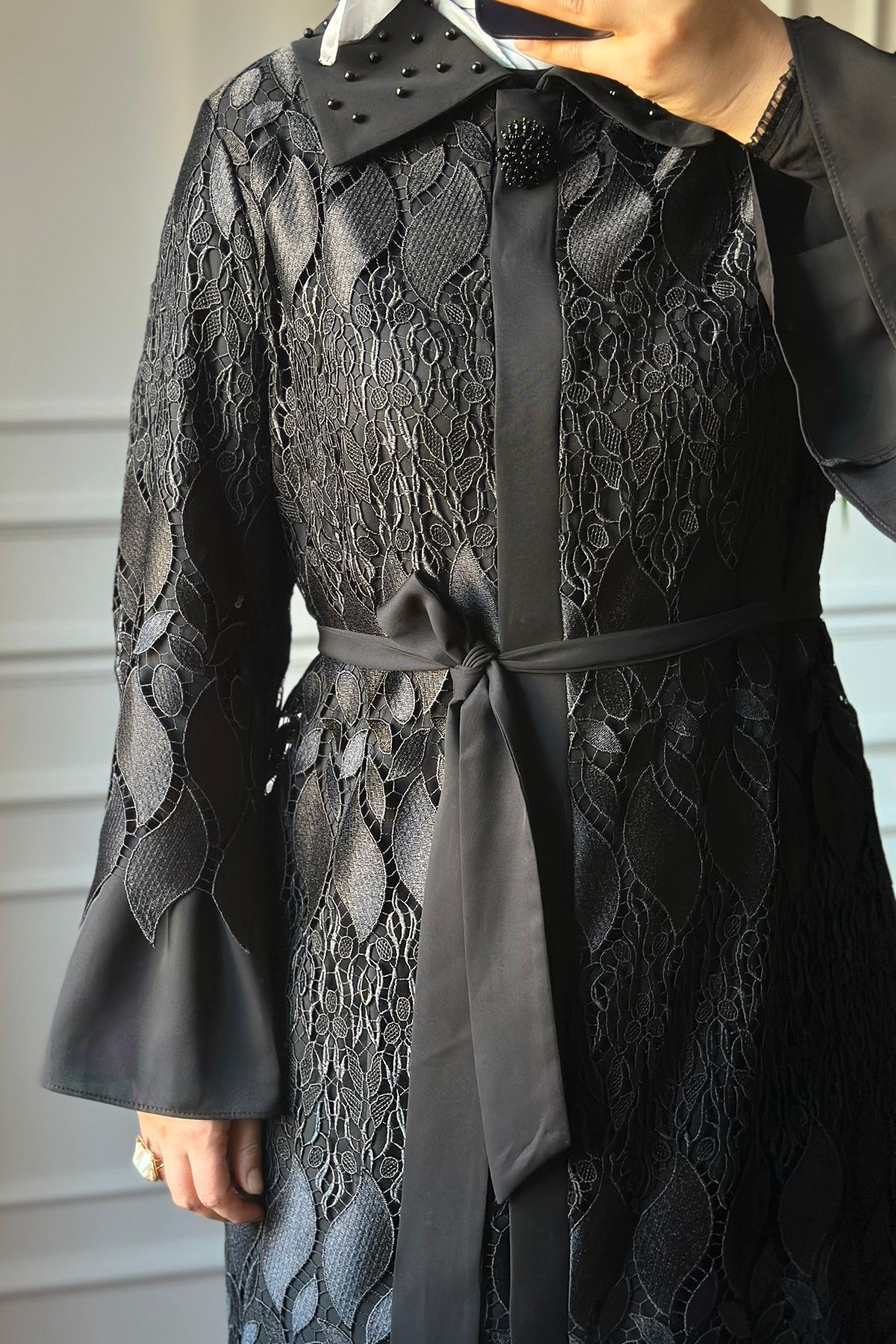 Güpürlü Şık Ferace Siyah