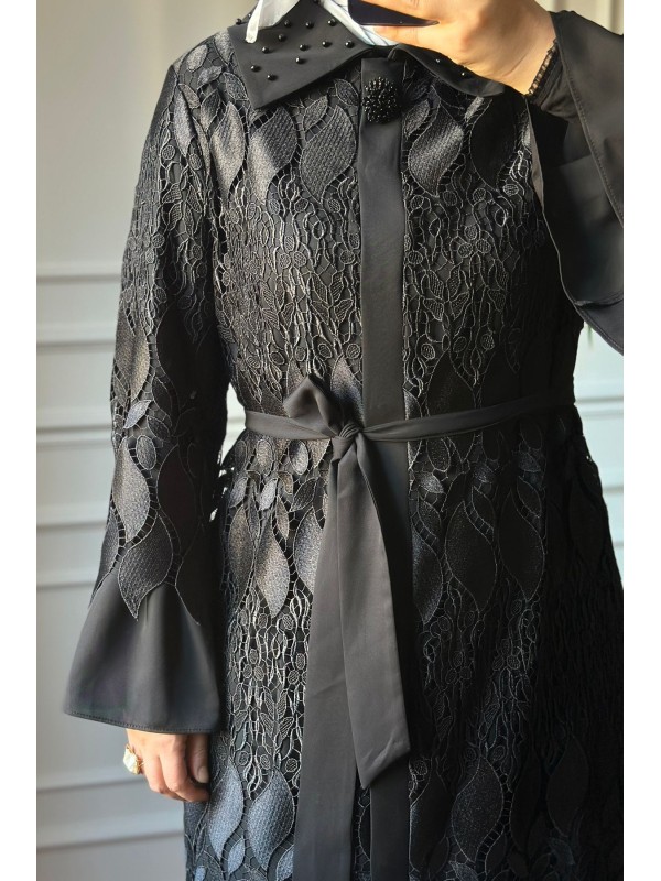 Güpürlü Şık Ferace Siyah