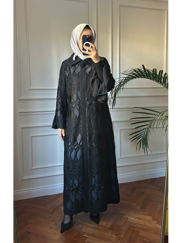 Güpürlü Şık Ferace Siyah