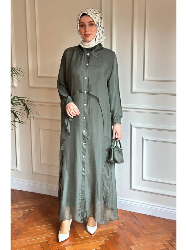 Düğmeli İpek Elbise