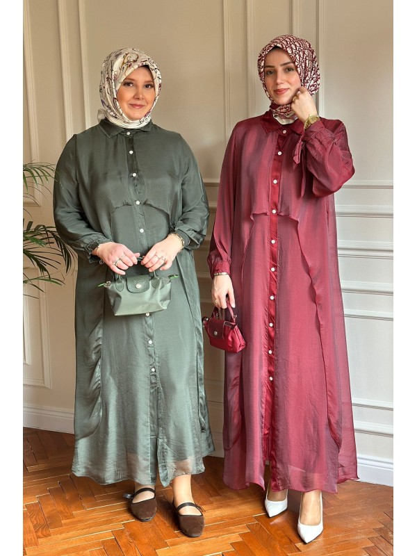 Düğmeli İpek Elbise