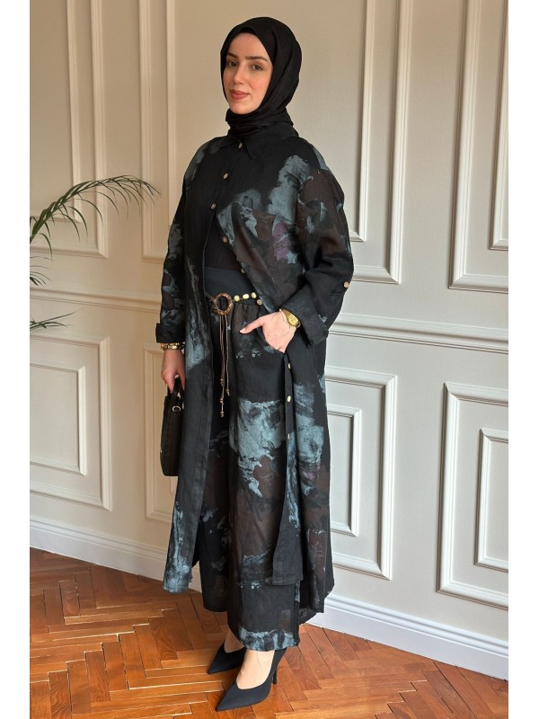 Desenli Keten Takım Siyah