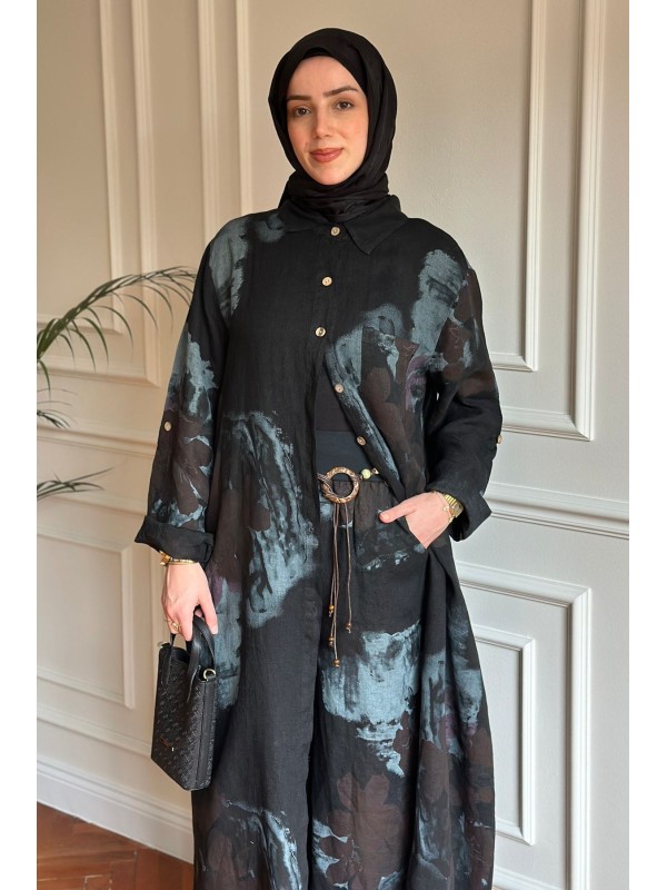 Desenli Keten Takım Siyah