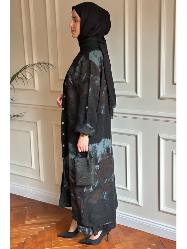 Desenli Keten Takım Siyah