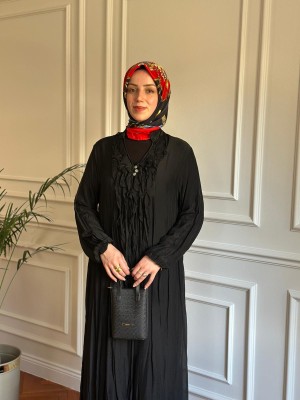 Fırfır Detaylı İpek Elbise Siyah
