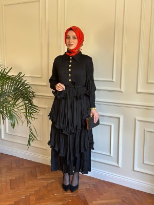 Fırfırlı Akordiyon Elbise