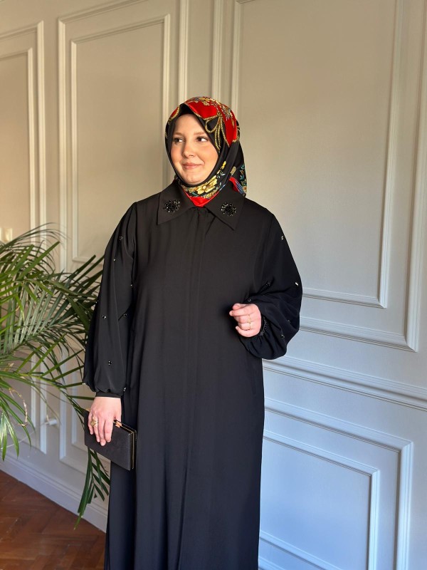 Taş İşlemeli Ferace 1197 Siyah