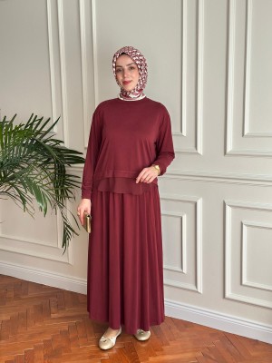 Yazlık Relax Etekli Takım Bordo