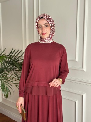 Yazlık Relax Etekli Takım Bordo