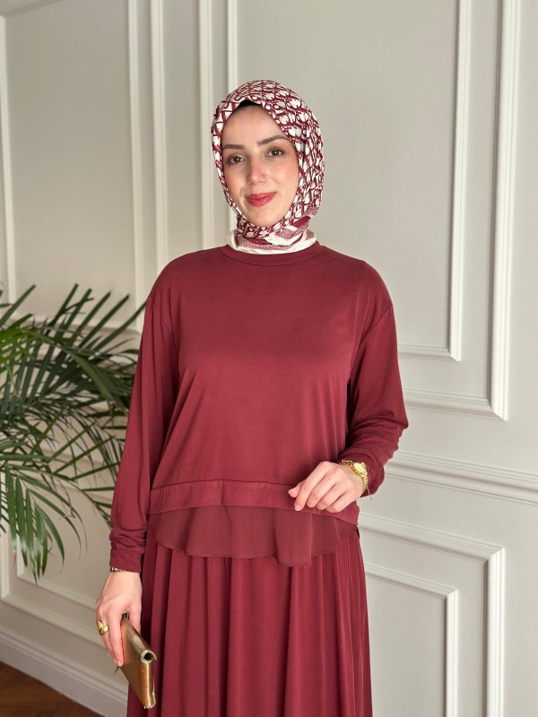 Yazlık Relax Etekli Takım Bordo