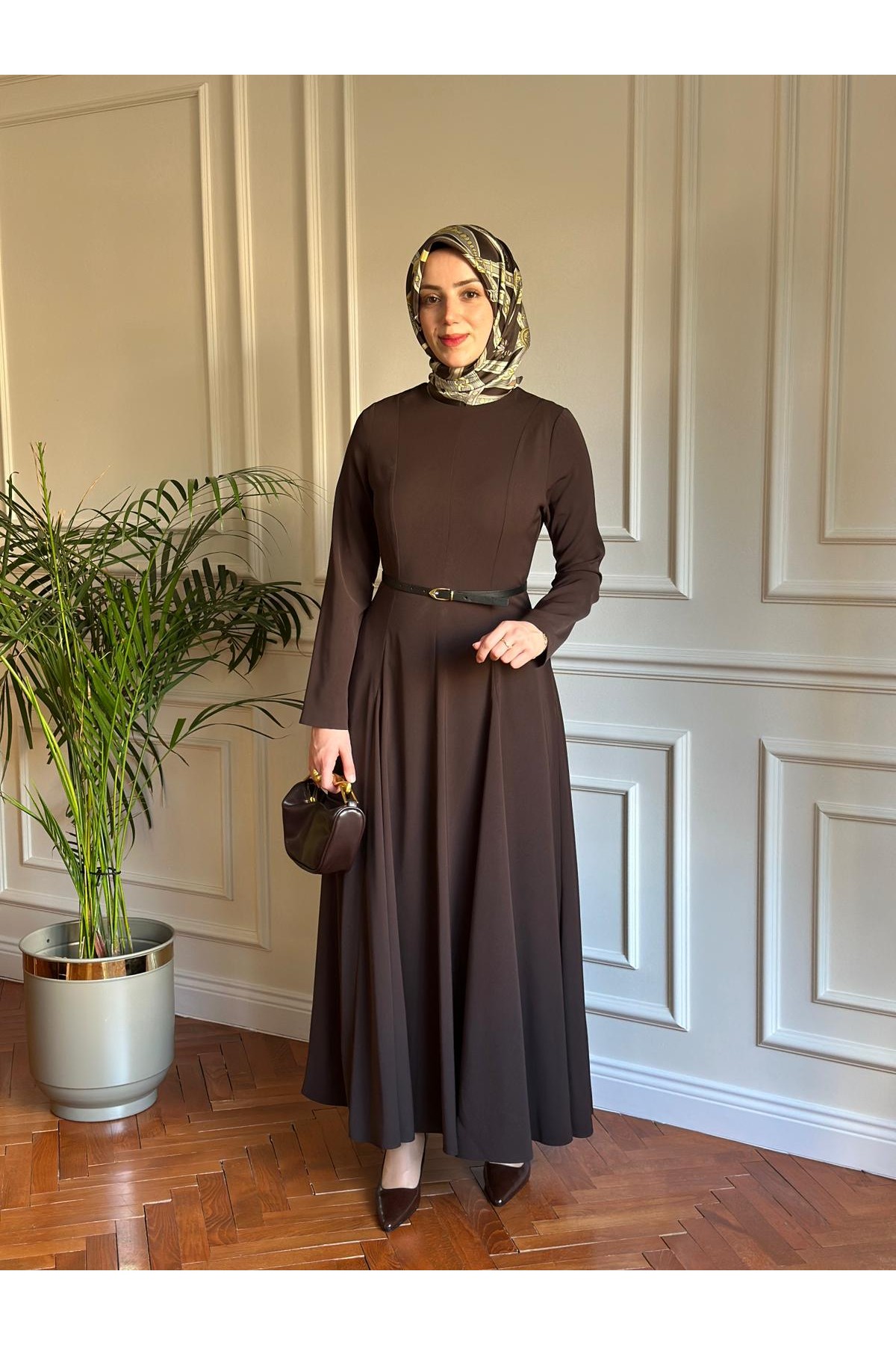 Parçalı Elbise Kahverengi