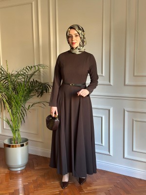 Parçalı Elbise Kahverengi