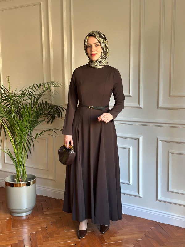 Parçalı Elbise Kahverengi