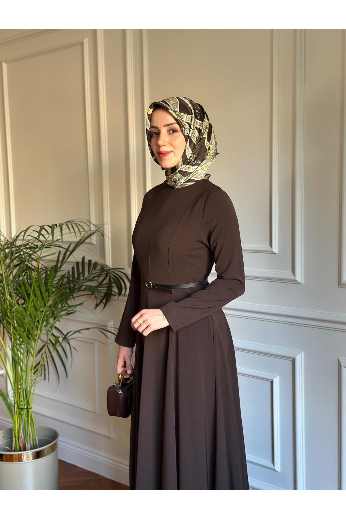 Parçalı Elbise Kahverengi