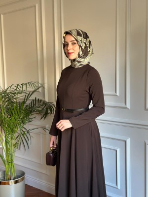 Parçalı Elbise Kahverengi