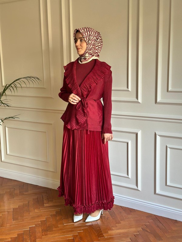 Üçlü Akordiyon Takım Bordo