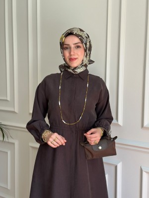 Yeni Sezon Büzgülü Tensel Kap Kahverengi