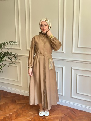 Yeni Sezon Büzgülü Tensel Kap Camel