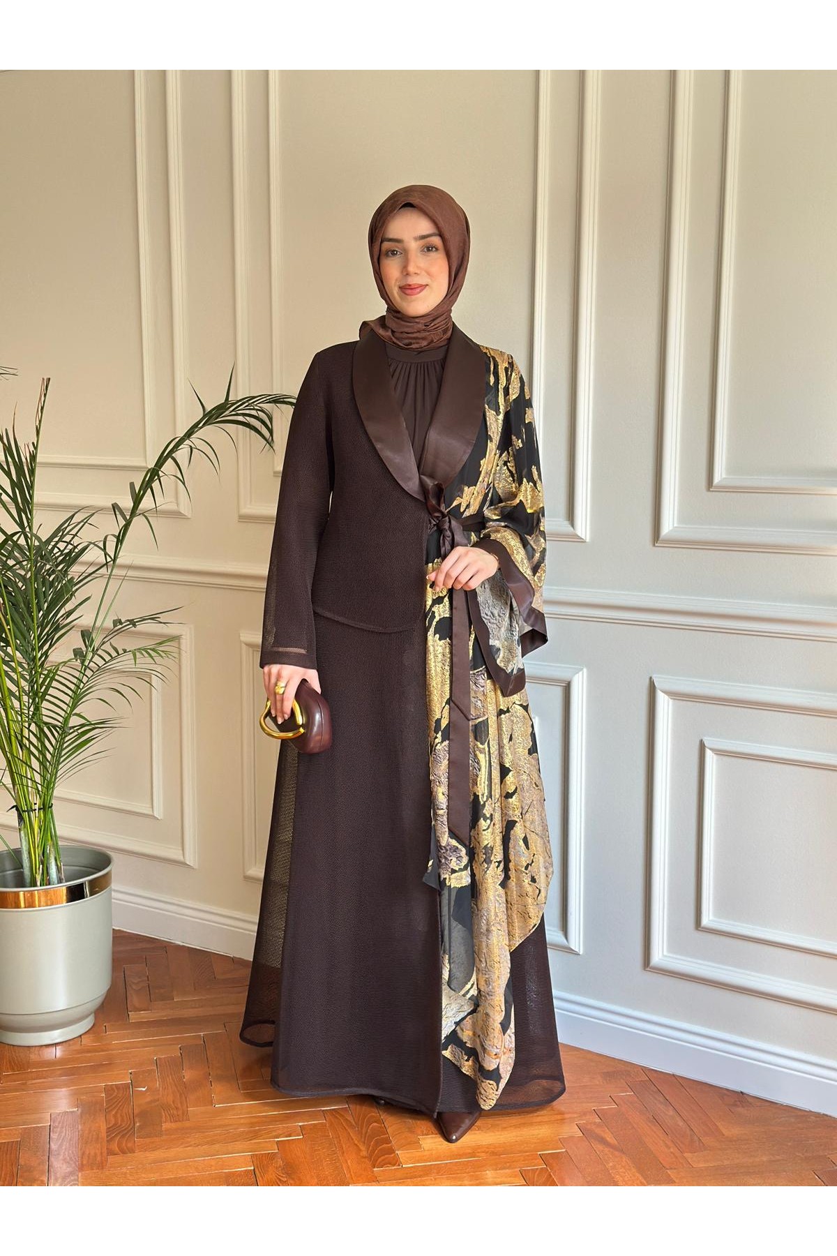 Sultan Abaya Takım Kahverengi