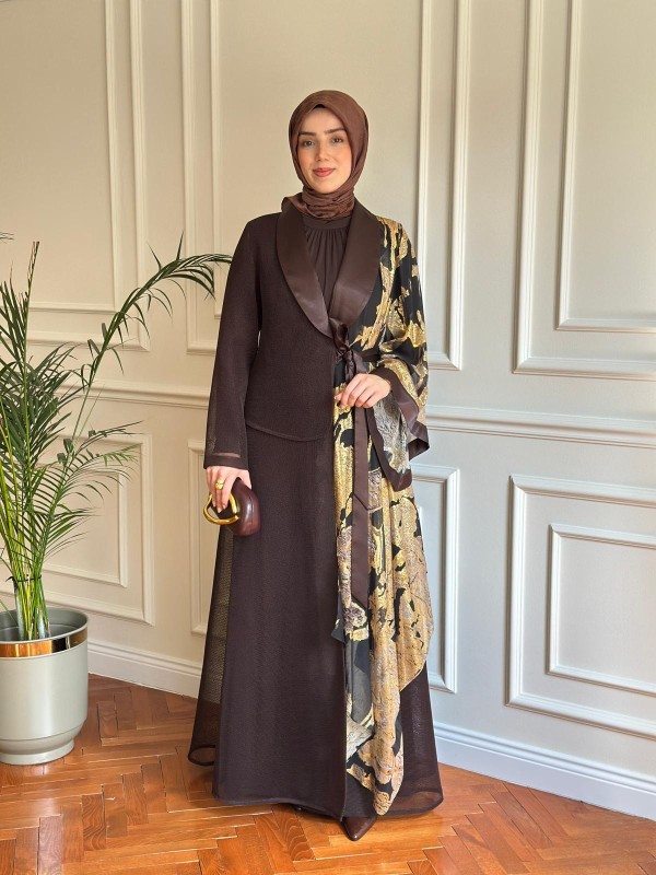 Sultan Abaya Takım Kahverengi