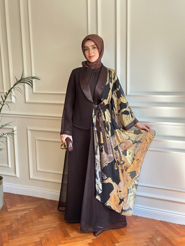 Sultan Abaya Takım Kahverengi