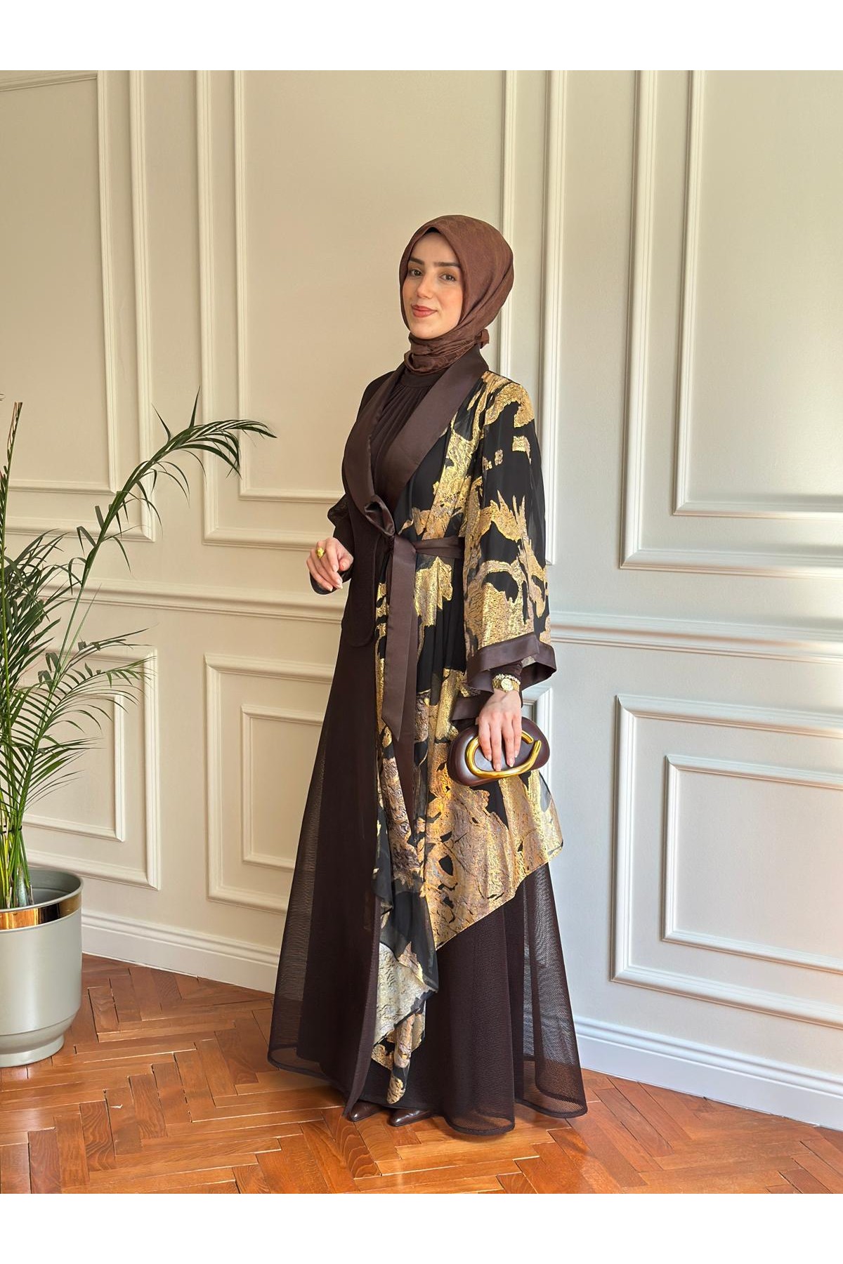 Sultan Abaya Takım Kahverengi
