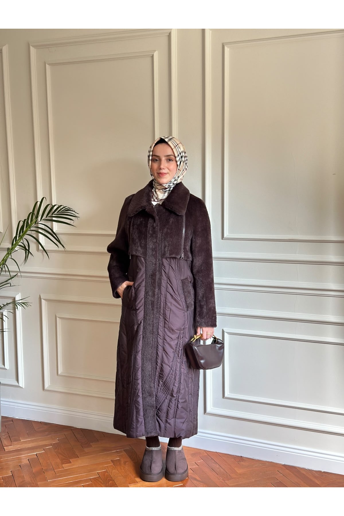 Angora Detaylı Mont Mürdüm