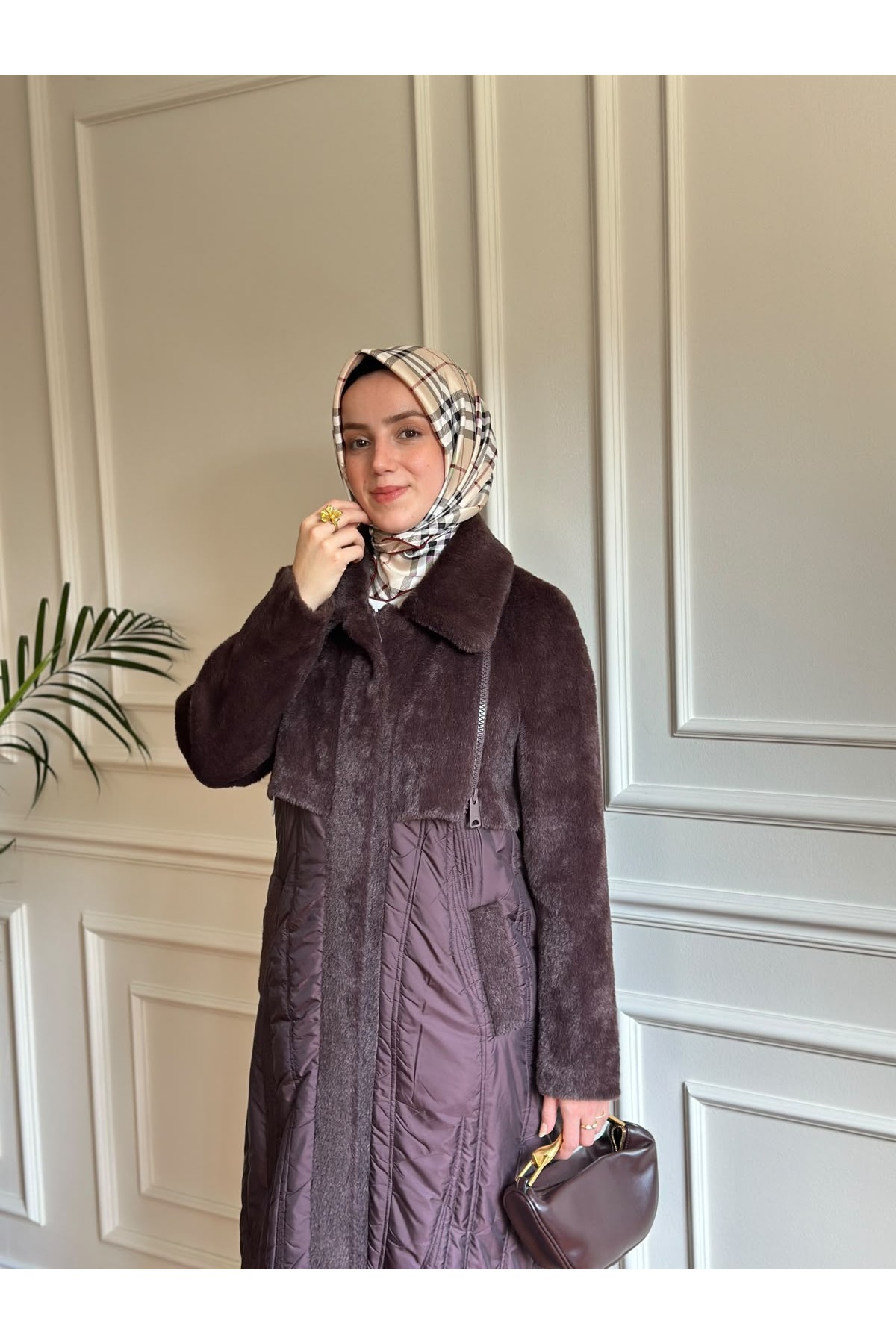 Angora Detaylı Mont Mürdüm