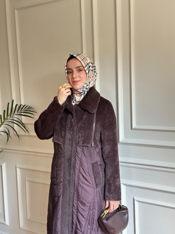 Angora Detaylı Mont Mürdüm