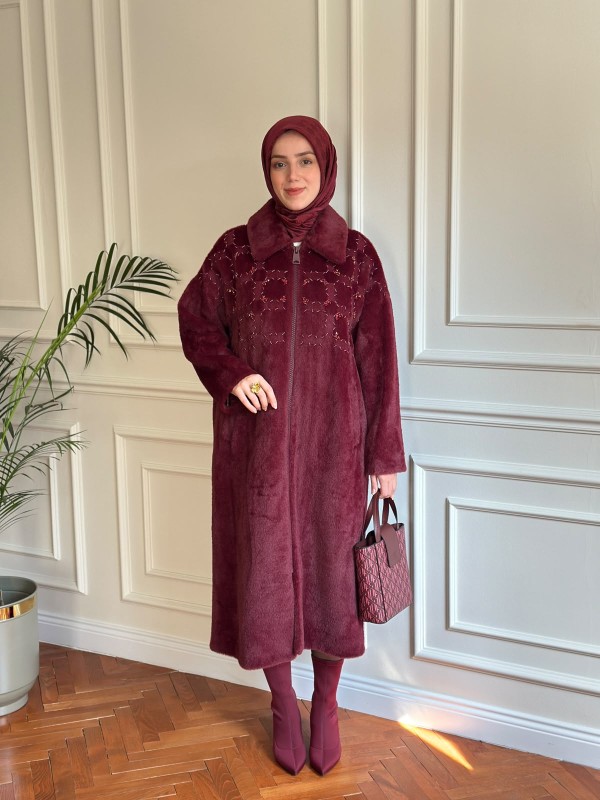 Taş İşlemeli Angora Kaban Bordo