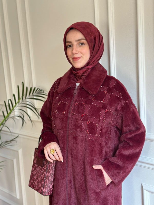 Taş İşlemeli Angora Kaban Bordo