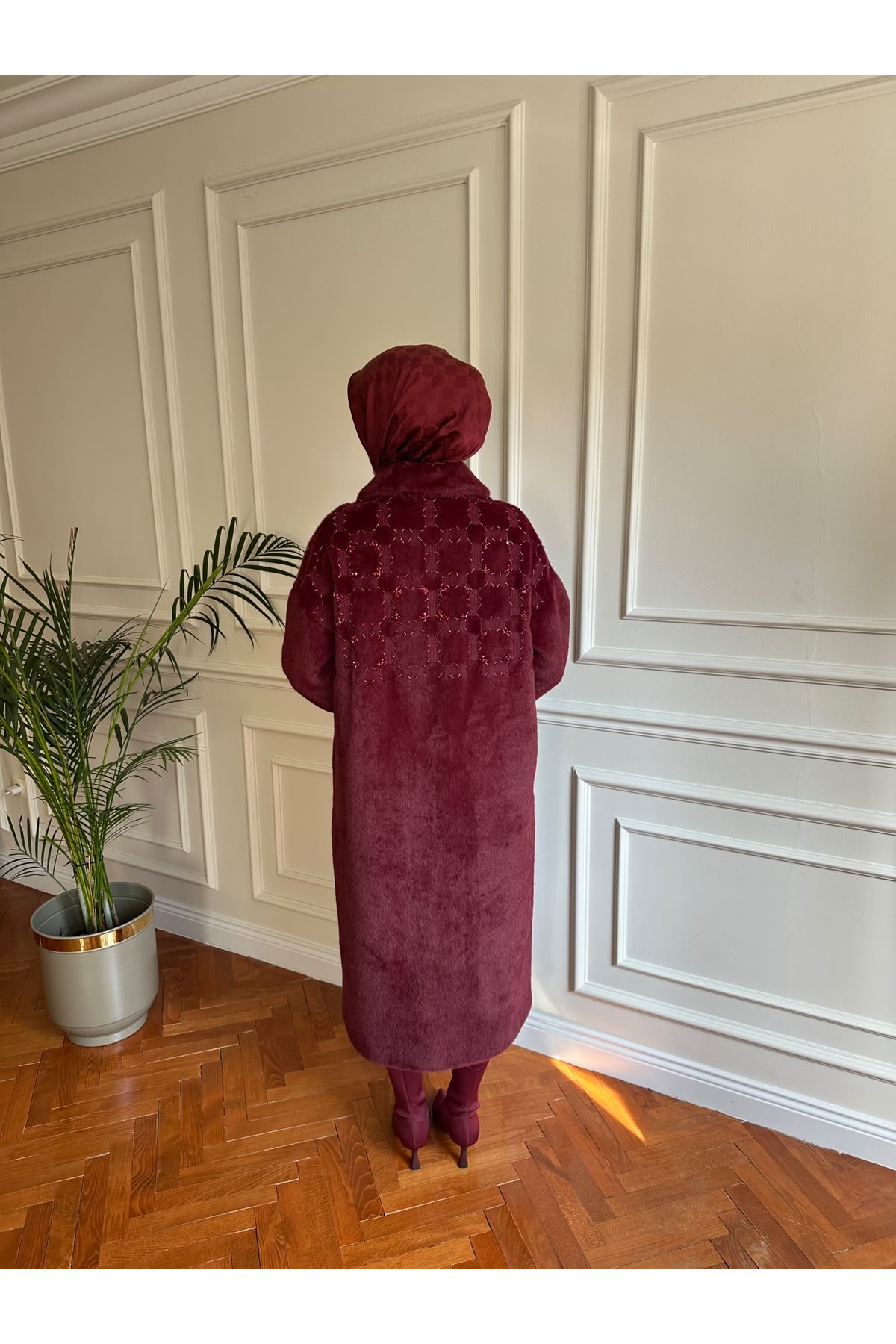Taş İşlemeli Angora Kaban Bordo