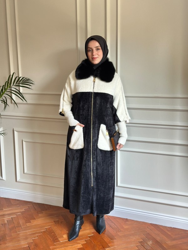 Fermuar Detaylı Angora Kaban