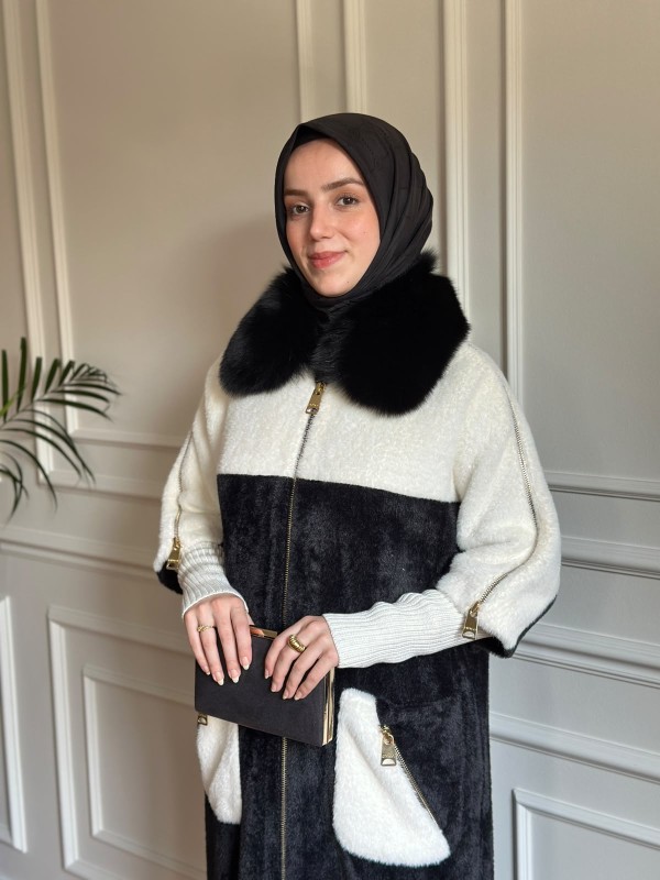 Fermuar Detaylı Angora Kaban