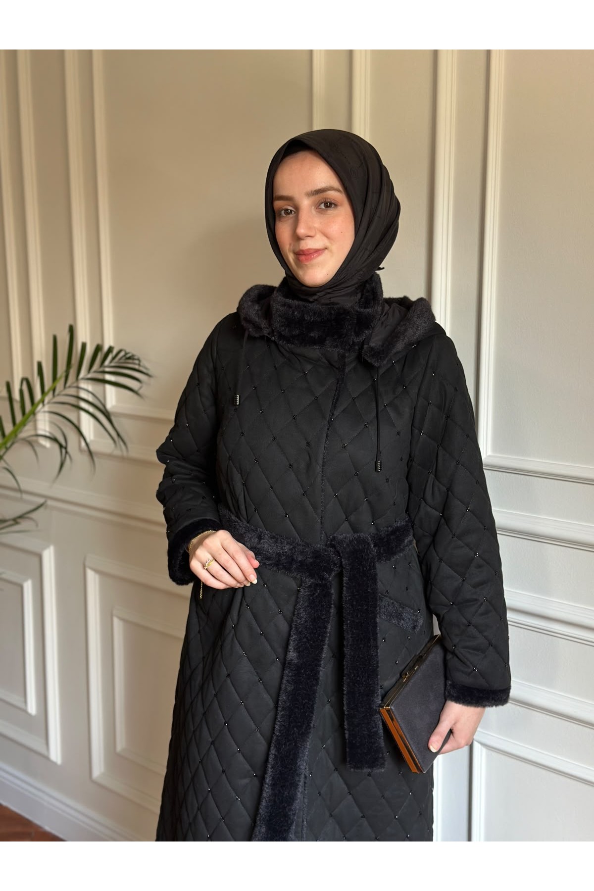 Kürk Detaylı Kaban Siyah