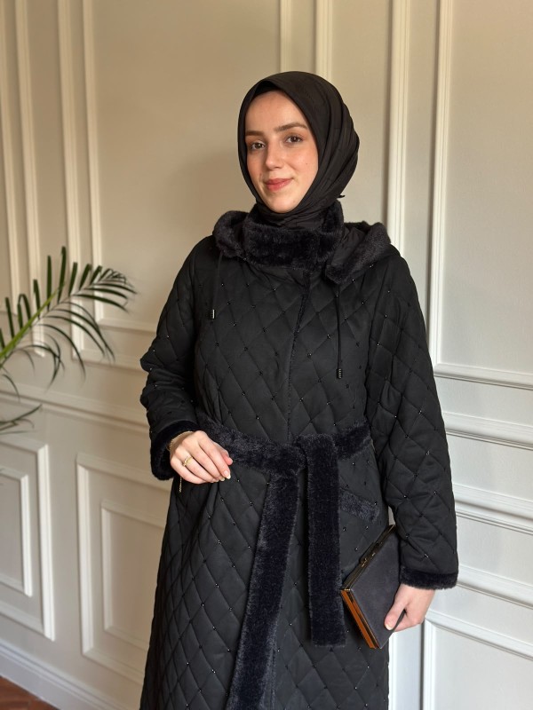 Kürk Detaylı Kaban Siyah