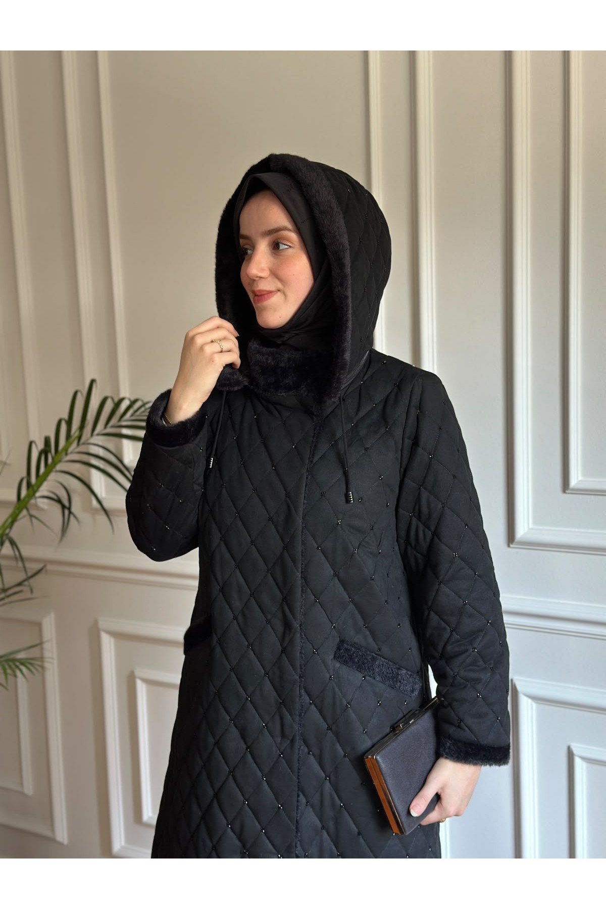 Kürk Detaylı Kaban Siyah