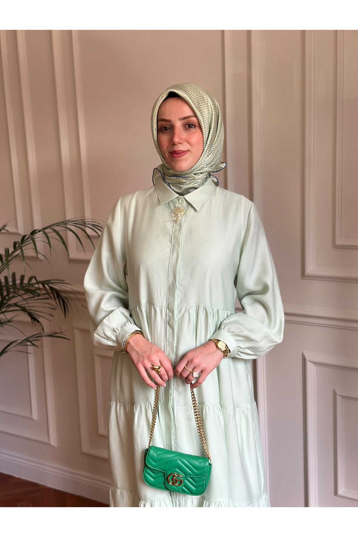 Nihalle Katlı Elbise Mint
