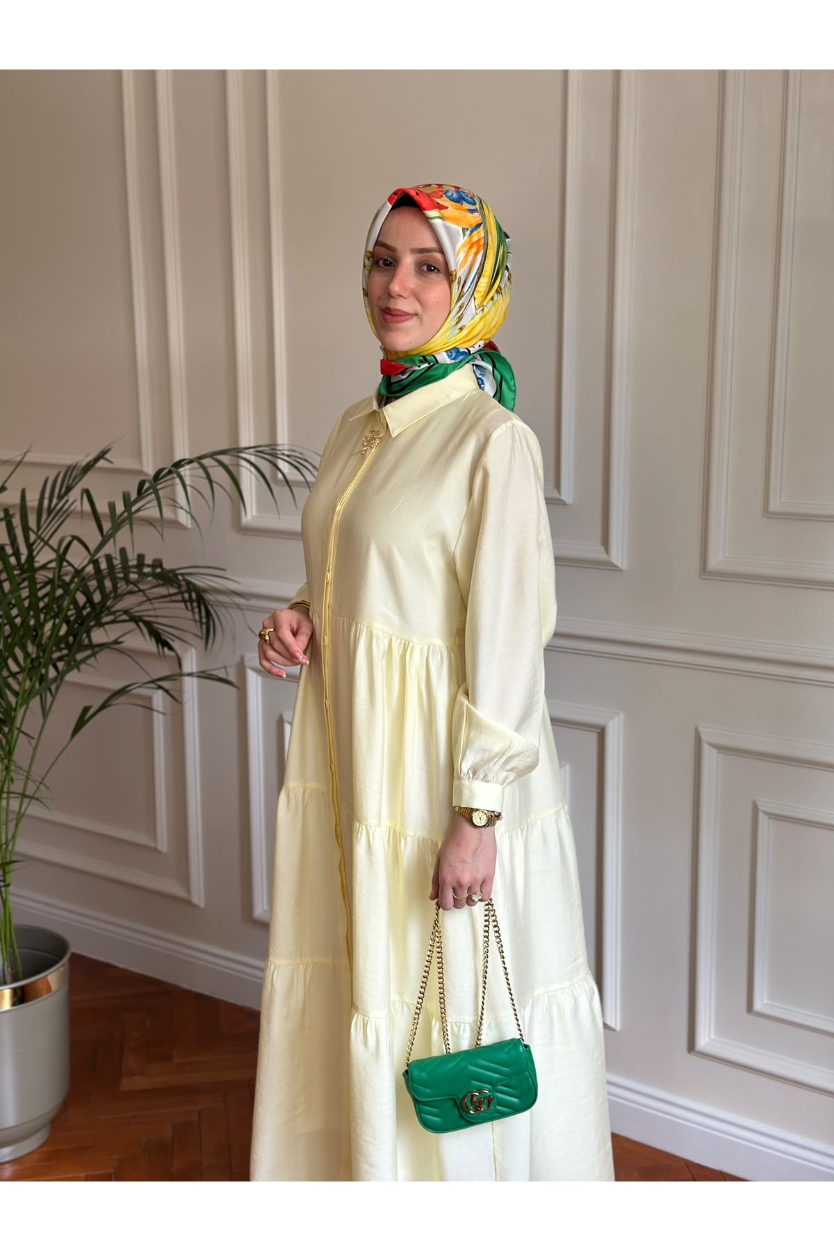 Nihalle Katlı Elbise Sarı