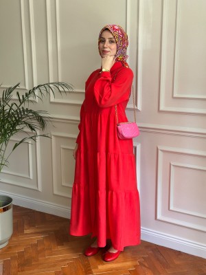 Nihalle Katlı Elbise Kırmızı