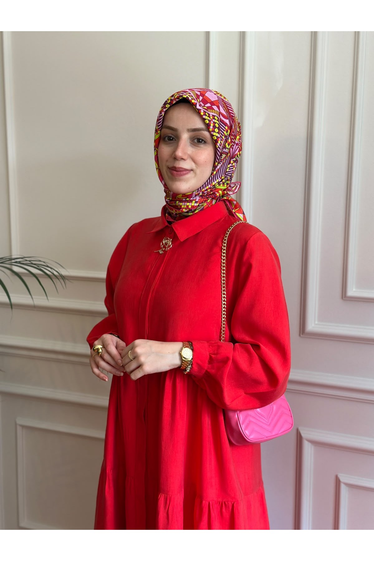Nihalle Katlı Elbise Kırmızı