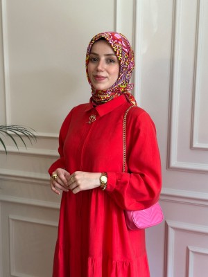 Nihalle Katlı Elbise Kırmızı