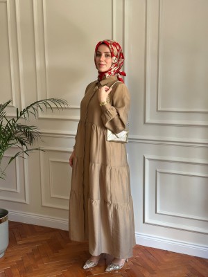 Nihalle Katlı Elbise Camel