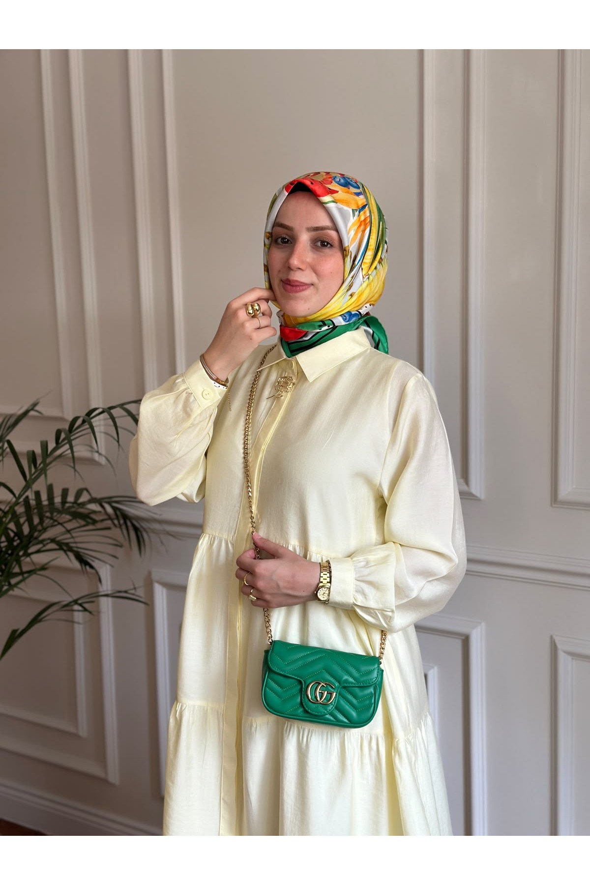 Nihalle Katlı Elbise Sarı