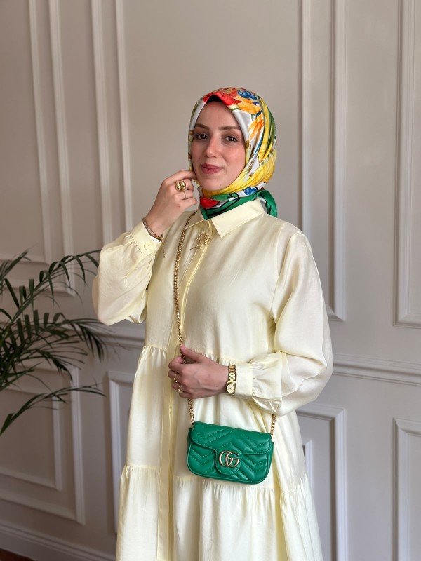 Nihalle Katlı Elbise Sarı