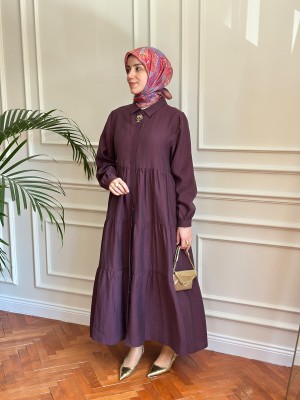 Nihalle Katlı Elbise Mürdüm
